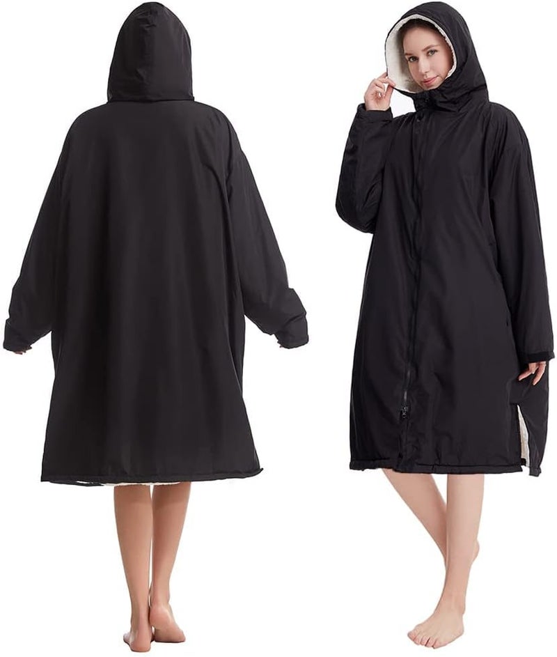 Oksun Waterproof Swim Parka, Windproof Surf Poncho Warm Coat, Recycled Fabric Water Resistent Oversized Sherpa Lining Jacket - Image 5